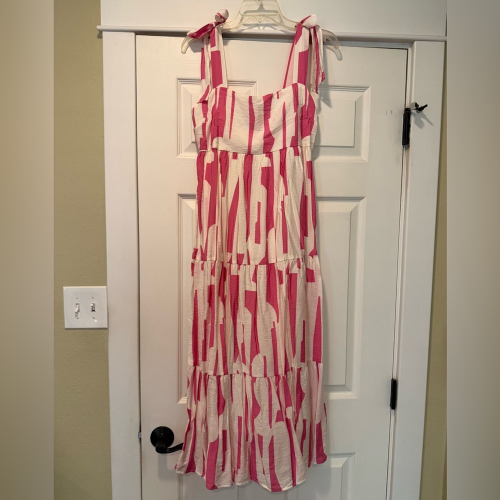 Pink and White Midi Dress